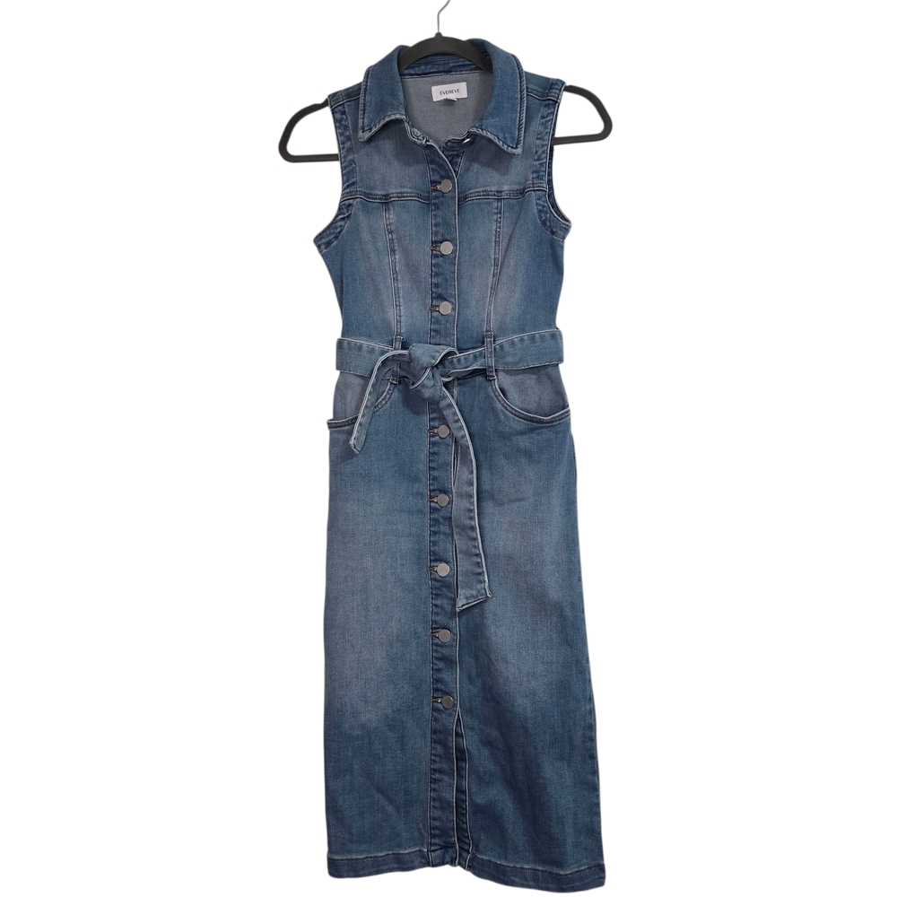 Evereve Blue Stretch Denim Midi Dress 70s jean timeless